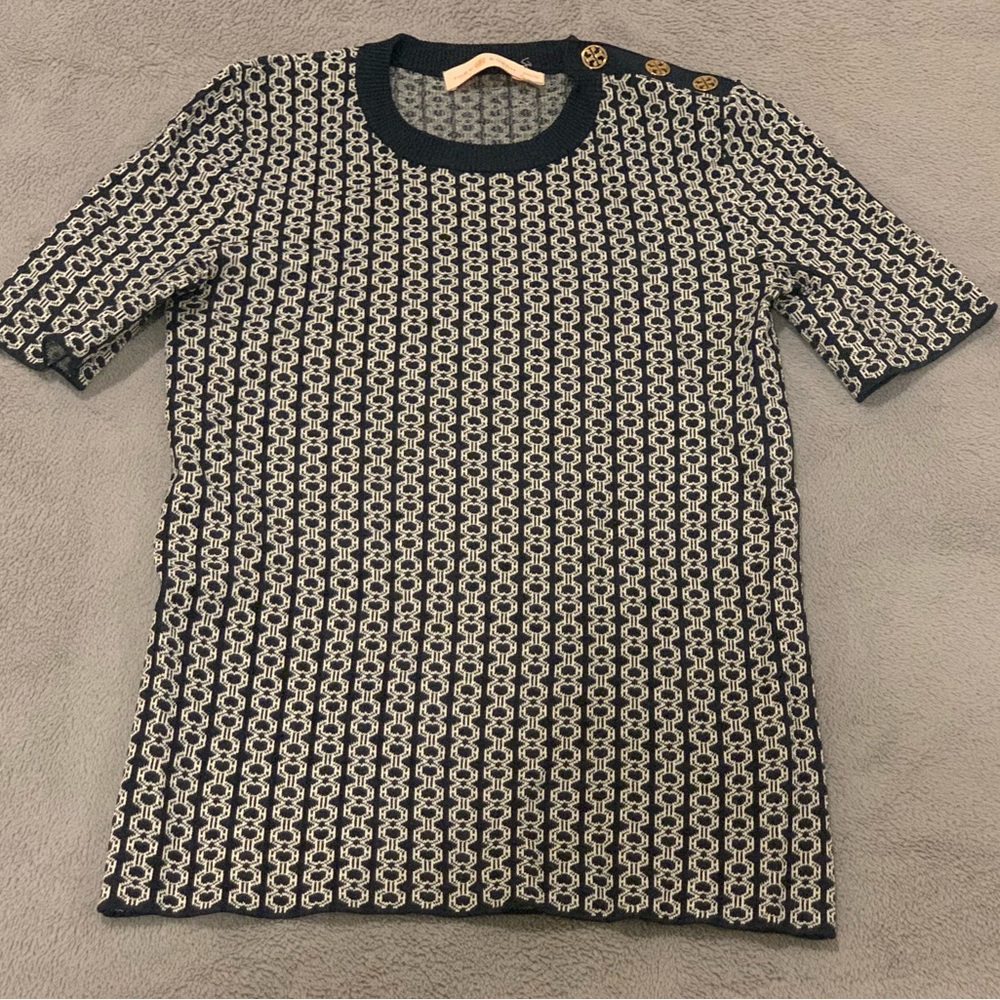 NEW Tory Burch logo top/sweater gold logo buttons stretch XXS fits XS and S too